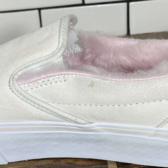 Vans Classic Slip On Platform Womens 8 Shoes Cream Suede Pink Faux Fur Sneaker - Picture 7 of 15
